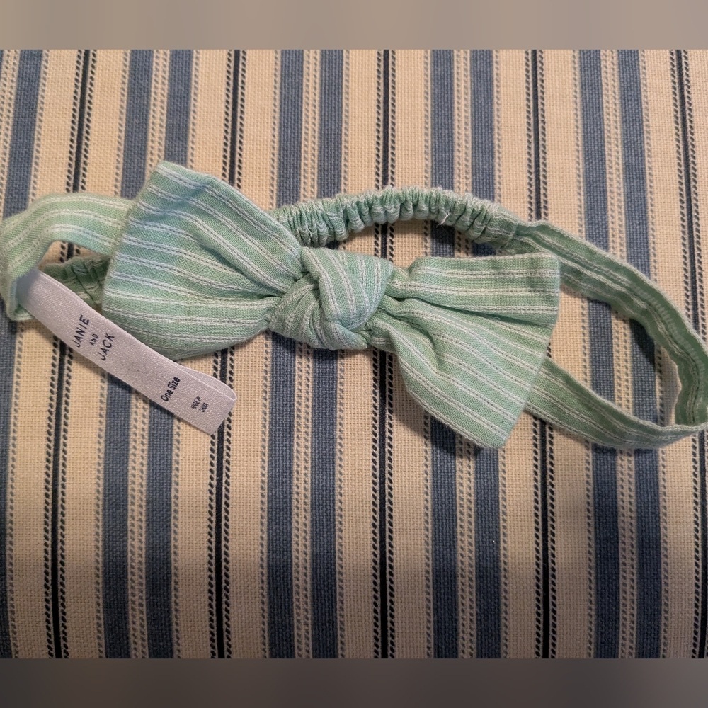2 For $5! NWOT Janie and Jack Baby One-Size Elastic Green Striped Bow Headband